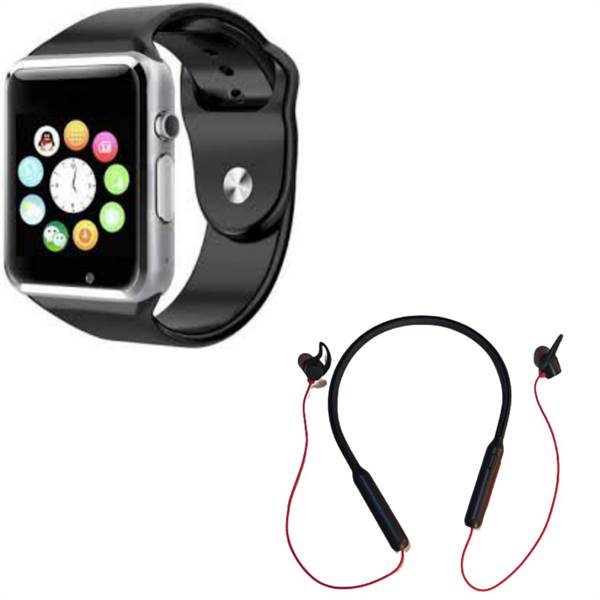 A1 Phone Smartwatch and N-119 Wireless Neckband Bluetooth Headset